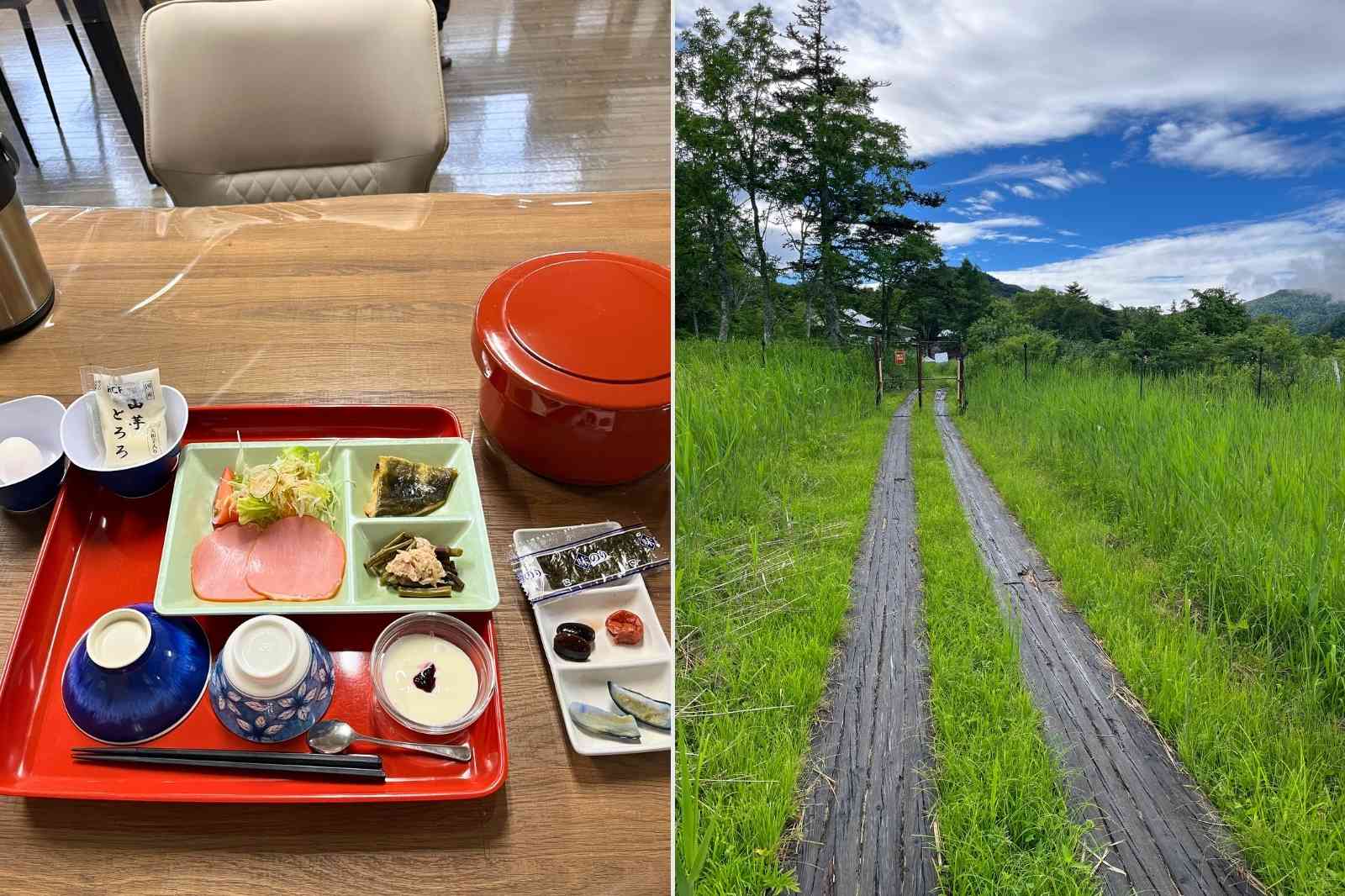青空　尾瀬の朝　朝食