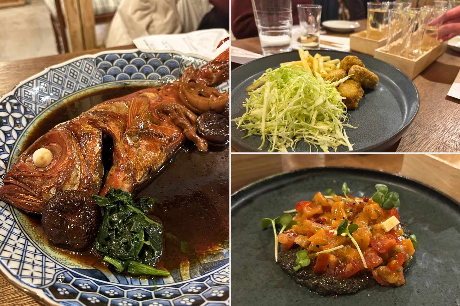 銚子つりきんめを使ったコースディナーの料理が並ぶテーブル